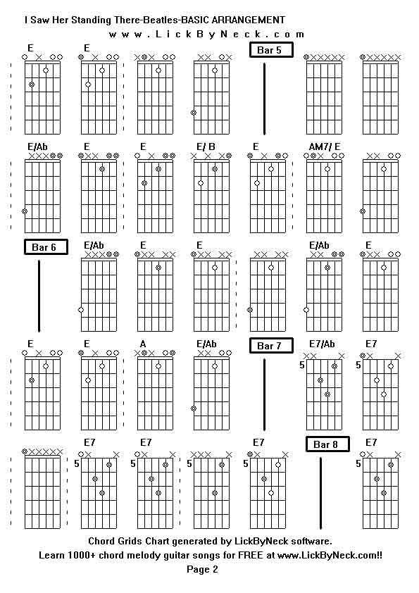 Chord Grids Chart of chord melody fingerstyle guitar song-I Saw Her Standing There-Beatles-BASIC ARRANGEMENT,generated by LickByNeck software.